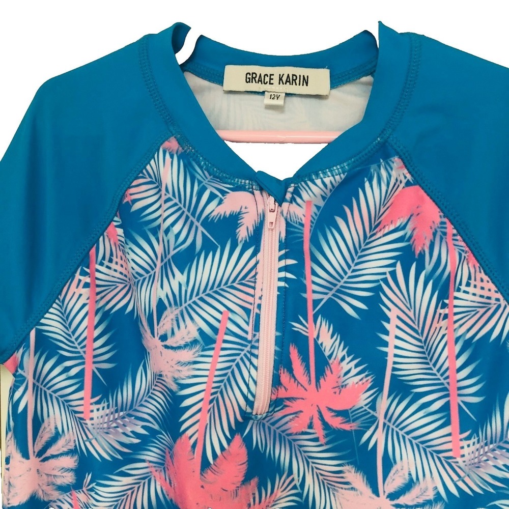 Grace Karin Rash Guard Swim Set 2 PC Shorts Outfit Beachy Coastal Girls 12 - Picture 3 of 11